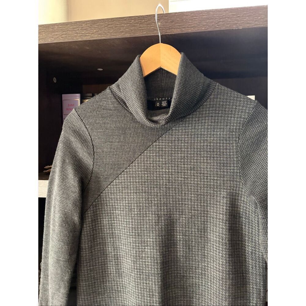Theory Tajello Delfina Gray Houndstooth Turtleneck Sweater Dress Size Medium - Picture 7 of 9